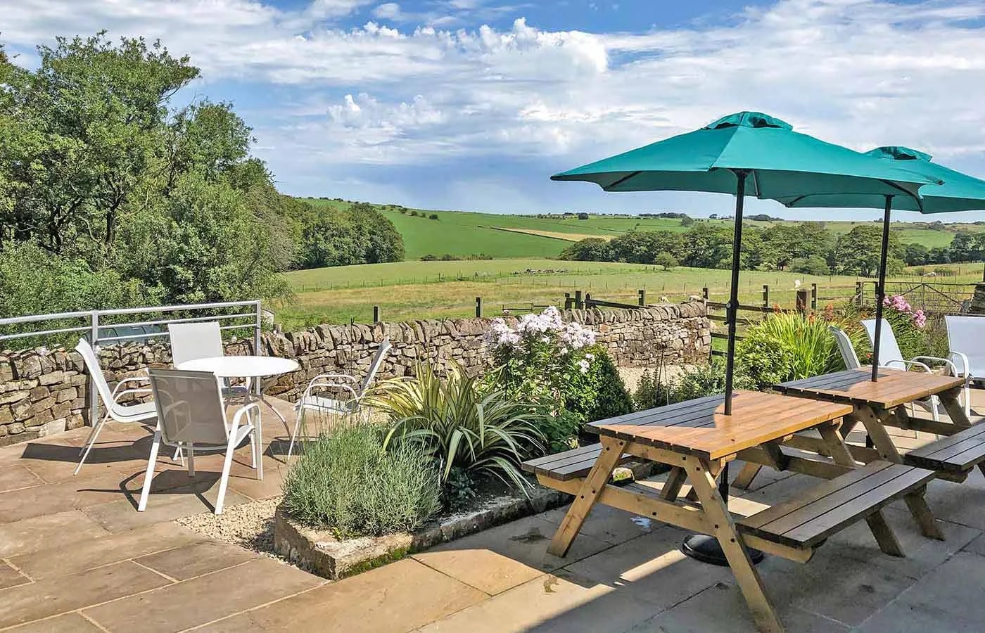The terrace at Morridge View, with views across farmland at Lane Head